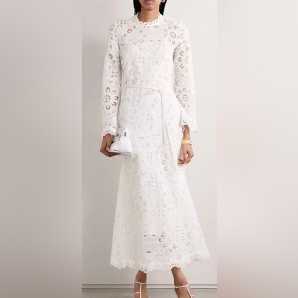 Zimmermann Dresses & Skirts - Zimmermann White Long-Sleeve Eyelet Lace Midi Dress